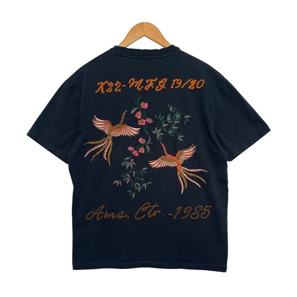 Scotch And Soda Shirt Mens Large Black Embroidered Amsterdam Birds Floral Casual